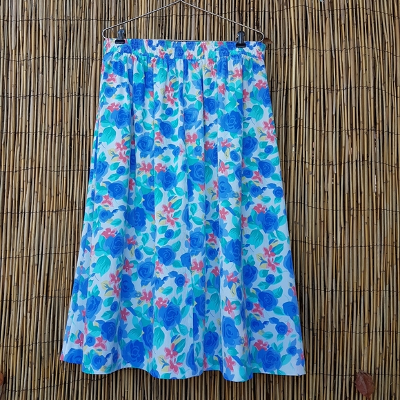 🌏 Vintage Floral Full Midi Skirt - Size 16 - Picture 3 of 13